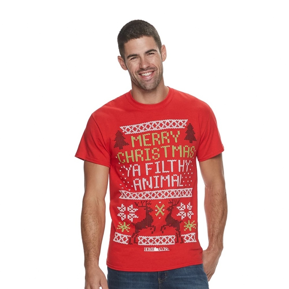 ESSENTIAL CHARACTERS Tee Shirt Home Alone "Merry Christmas Ya Filthy Animal" Red